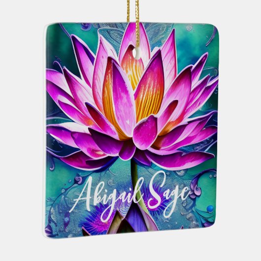 Gepersonaliseerd, roze Lotus Flower met kerstmis Keramisch Ornament (Rechts)