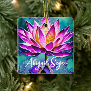 Gepersonaliseerd, roze Lotus Flower met kerstmis Keramisch Ornament