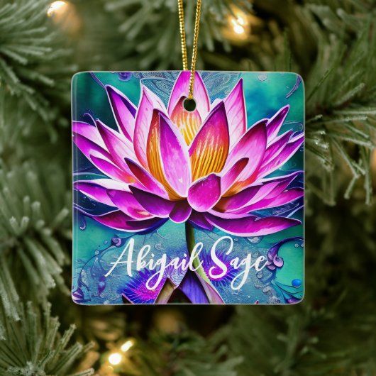 Gepersonaliseerd, roze Lotus Flower met kerstmis Keramisch Ornament (Boom)