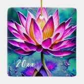 Gepersonaliseerd, roze Lotus Flower met kerstmis Keramisch Ornament (Achterkant)