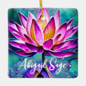 Gepersonaliseerd, roze Lotus Flower met kerstmis Keramisch Ornament (Voorkant)