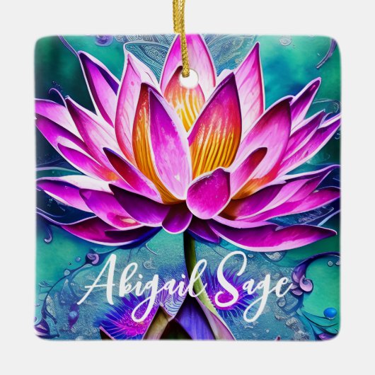 Gepersonaliseerd, roze Lotus Flower met kerstmis Keramisch Ornament (Voorkant)