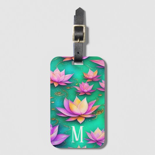 Gepersonaliseerd  roze Lotus Flower Pattern Bagagelabel (Voorkant (verticaal))