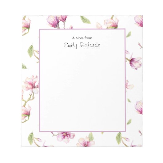 Gepersonaliseerd roze magnolia floral Notitieblok (Voorkant)