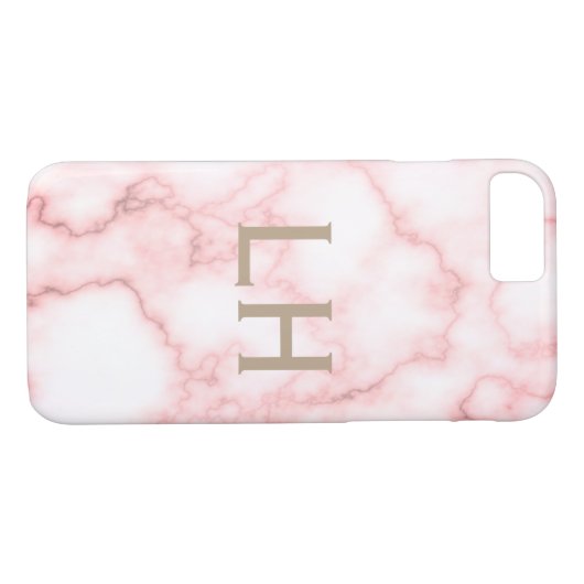 Gepersonaliseerd roze marmer monogram Case-Mate iPhone case (Achterkant (Horizontaal))