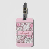 Gepersonaliseerd roze & Mauve  Roos Bagagelabel (Voorkant (verticaal))