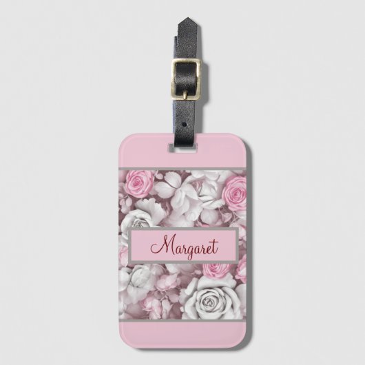 Gepersonaliseerd roze & Mauve  Roos Bagagelabel (Voorkant (verticaal))
