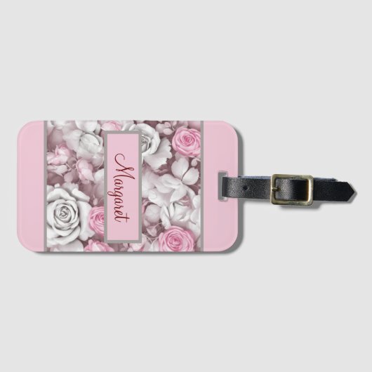 Gepersonaliseerd roze & Mauve  Roos Bagagelabel (Voorkant (horizontaal))
