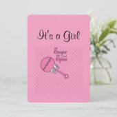 Gepersonaliseerd roze meisje aankondiging (Staand voorkant)