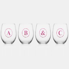 Gepersonaliseerd, roze monogram bloemenbelettering wijnglas zonder voet