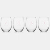 Gepersonaliseerd, roze monogram bloemenbelettering wijnglas zonder voet (Achterkant)
