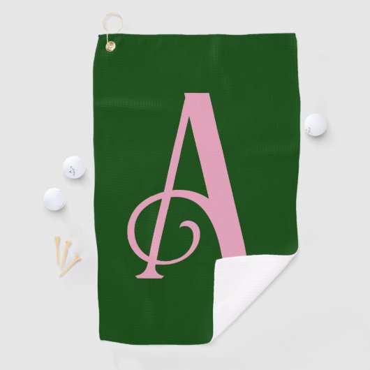 Gepersonaliseerd Roze Monogram Initiaal op Donkerg Golfhanddoek (Insitu)