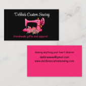 Gepersonaliseerd roze naaimachine op zwart visitekaartje (Voorkant / Achterkant)