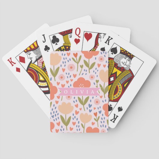 Gepersonaliseerd roze nordisch lieflijk volks bloe pokerkaarten (Achterkant)