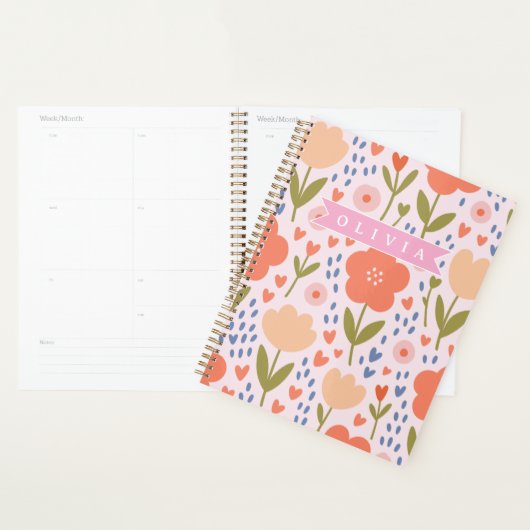 Gepersonaliseerd roze nordisch zoet volks bloemmot planner (Display)