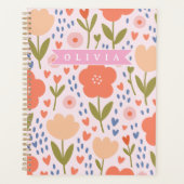 Gepersonaliseerd roze nordisch zoet volks bloemmot planner (Voorkant)