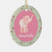 Gepersonaliseerd roze olifant Baby geboorte Keramisch Ornament (Rechts)