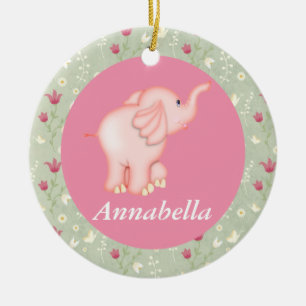 Gepersonaliseerd roze olifant Baby geboorte Keramisch Ornament