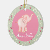 Gepersonaliseerd roze olifant Baby geboorte Keramisch Ornament (Links)