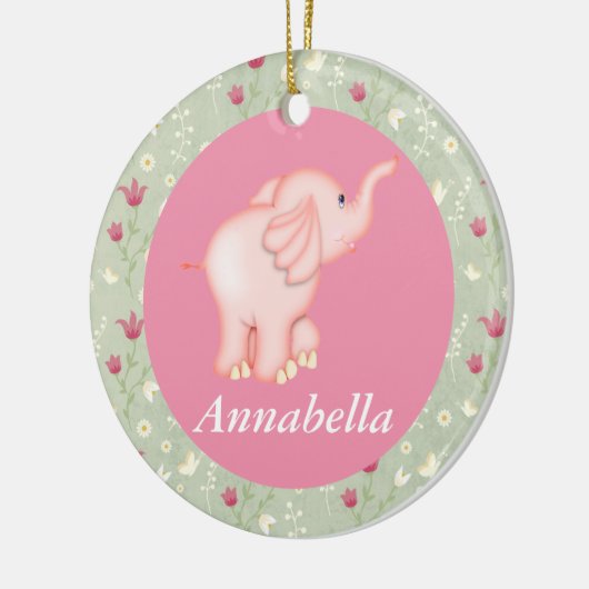 Gepersonaliseerd roze olifant Baby geboorte Keramisch Ornament (Links)