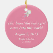 Gepersonaliseerd roze olifant Baby geboorte Keramisch Ornament (Achterkant)