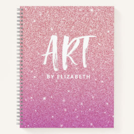 Gepersonaliseerd roze ombre glitter-zakboek notitieboek