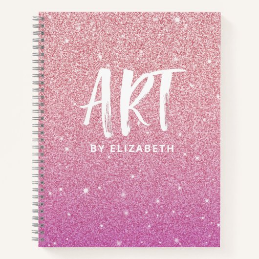 Gepersonaliseerd roze ombre glitter-zakboek notitieboek (Voorkant)