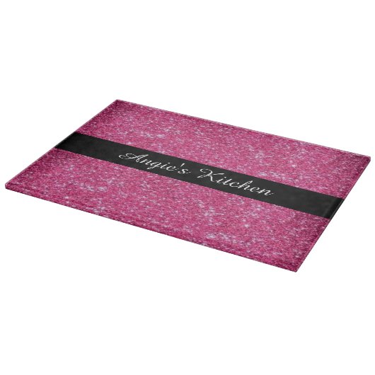 Gepersonaliseerd roze ongekend glitter keukengadge snijplank (Hoek)
