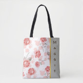 Gepersonaliseerd roze op witte roos ontwerp tote bag (Voorkant)