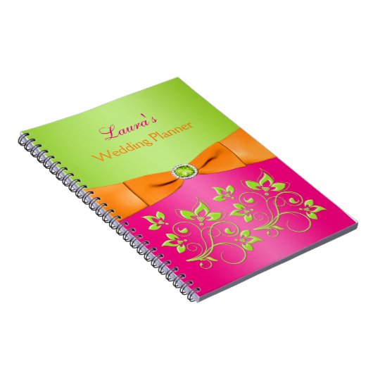 Gepersonaliseerd Roze Oranje Limoen Floral Notitie Notitieboek (Rechterzijde)