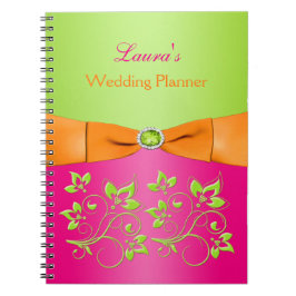 Gepersonaliseerd Roze Oranje Limoen Floral Notitie Notitieboek