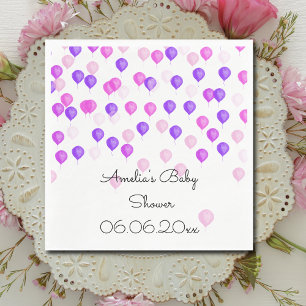 Gepersonaliseerd roze Paarse ballonvaarding Baby s Servet