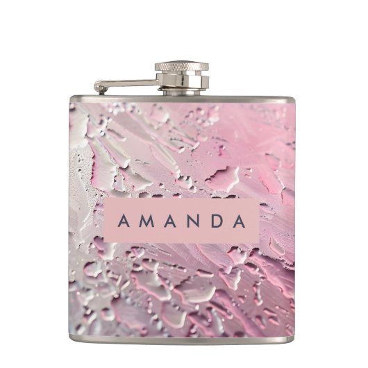 Gepersonaliseerd Roze Pastel Matglas Heupfles (Voorkant)