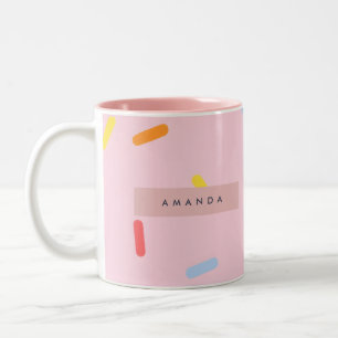 Gepersonaliseerd Roze Pastel Sprinkle Confetti Tweekleurige Koffiemok