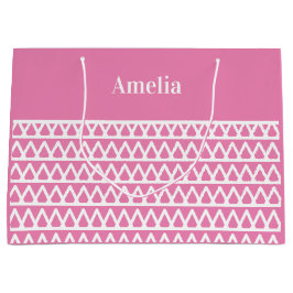 Gepersonaliseerd roze patroon Kerstmis Groot Cadeauzakje