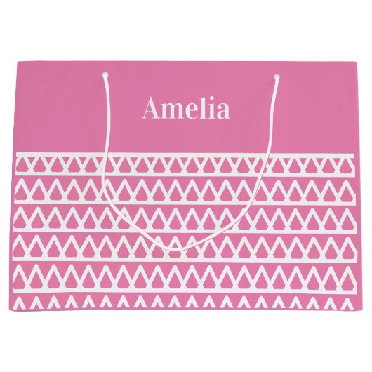 Gepersonaliseerd roze patroon Kerstmis Groot Cadeauzakje (Voorkant)