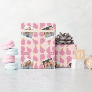 Gepersonaliseerd Roze Peer Patroon Mooie Meisjesac Cadeaupapier
