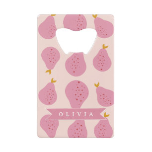 Gepersonaliseerd Roze Peer Patroon Mooie Meisjesac Creditkaart Flessenopener