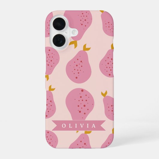 Gepersonaliseerd Roze Peer Patroon Mooie Meisjesac iPhone 16 Hoesje (Achterkant)