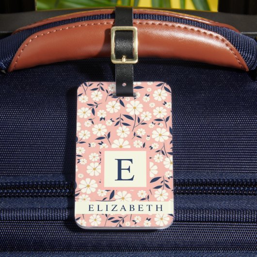 Gepersonaliseerd roze perzik bloemwit bloemen bagagelabel (Voorkant Insitu 2)