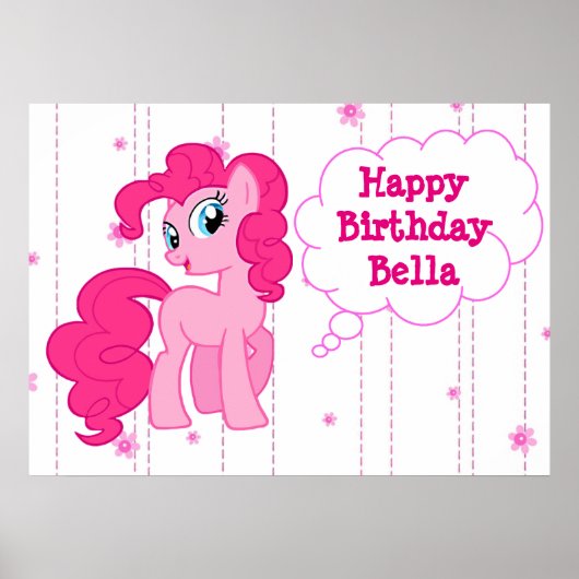 Gepersonaliseerd roze Pony Happy Birthday Poster (Voorkant)