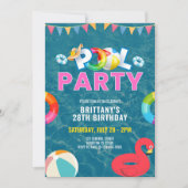 Gepersonaliseerd Roze Pool Party Meisje Verjaardag Kaart (Voorkant)