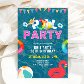 Gepersonaliseerd Roze Pool Party Meisje Verjaardag Kaart