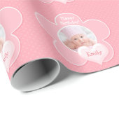 Gepersonaliseerd roze pooldots fotopapier cadeaupapier (Rol Hoek)