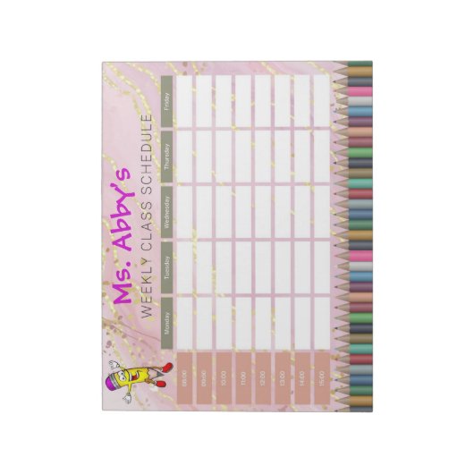 Gepersonaliseerd roze potlood wekelijks lesschema notitieblok (Linkerzijde)
