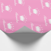 Gepersonaliseerd roze prinses kroonverpakkingspapi cadeaupapier (Hoek)