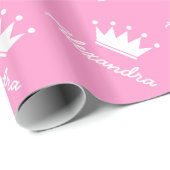 Gepersonaliseerd roze prinses kroonverpakkingspapi cadeaupapier (Rol Hoek)