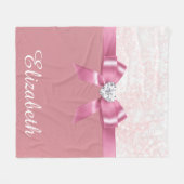 Gepersonaliseerd Roze Ribbon Diamond Zachte Deken (Voorkant (Horizontaal))