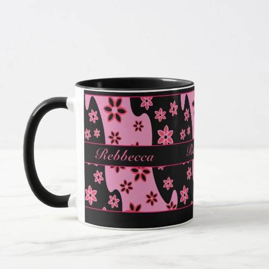 Gepersonaliseerd roze rood floreel patroon mok (Links)