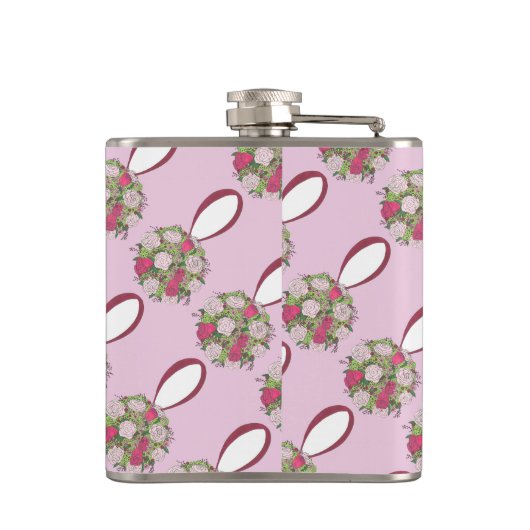 Gepersonaliseerd roze Roos Wedding Bouquet Heupfles (Achterkant)